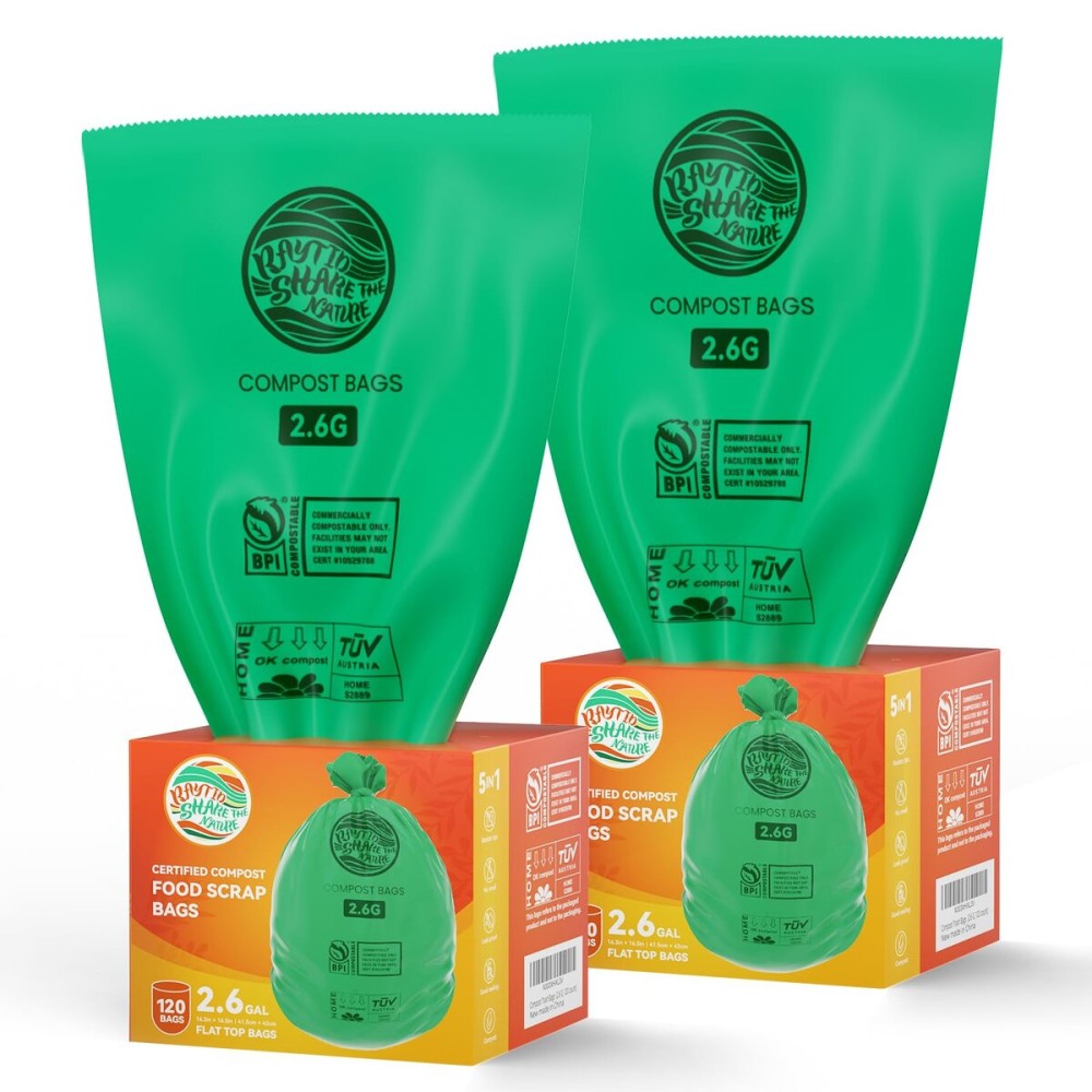 2.6 Gallon Compostable Trash Bags,240 Count Compost Trash Bags for Bedroom Kitchen Office Fit 10 LiterSmall Kitchen Food Scrap Waste Bags,ASTM D6400, US BPI & Europe OK compost HOME certified