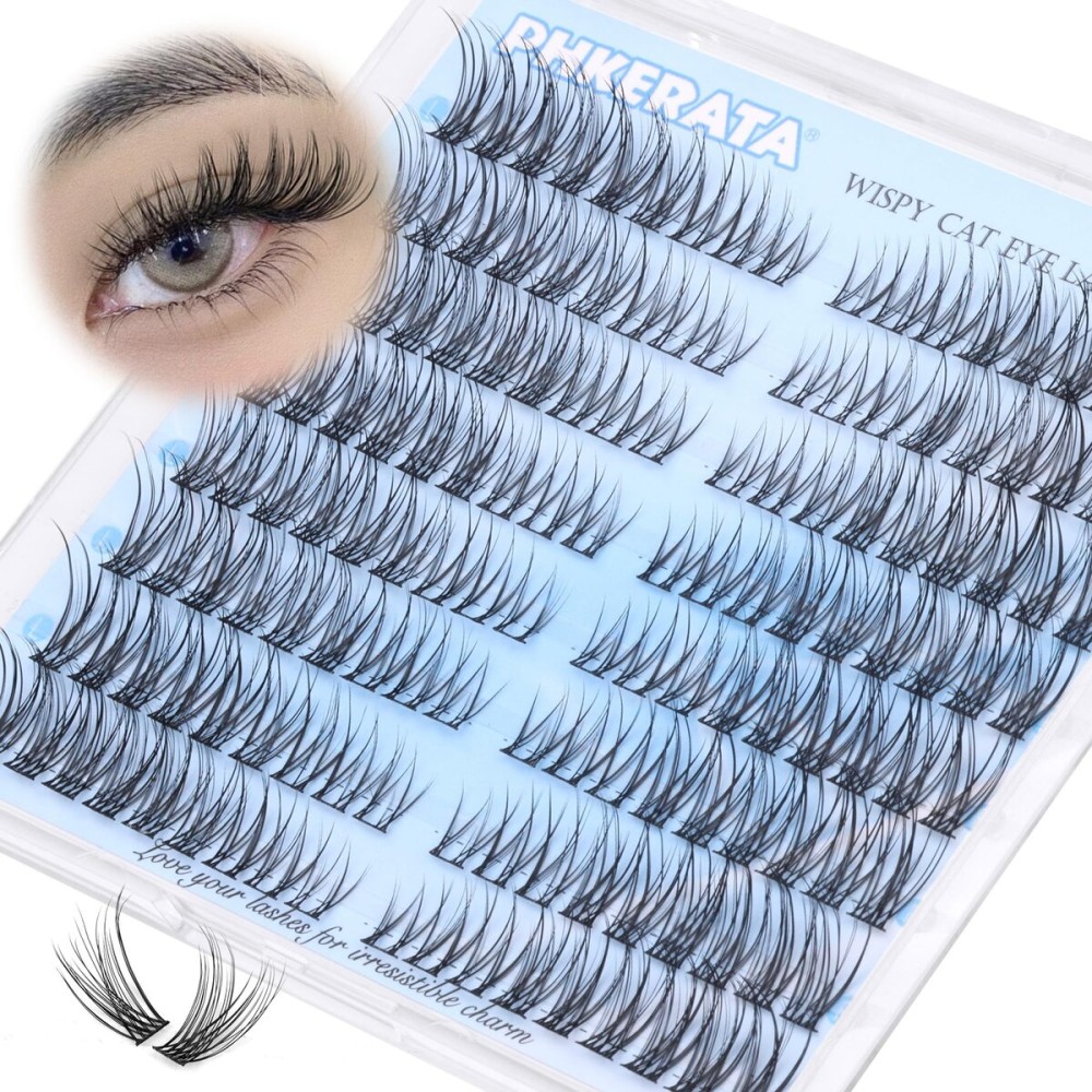 PHKERATA Wispy Lash Clusters Natural Eyelash Clusters 7-15 mm C Curvature Eyelash Clusters Lashes 144 pcs Wispy Cat Eye Individual Lashes Clusters DIY Eyelash Extensions