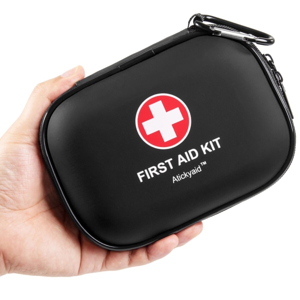 Mini First Aid Kit - 120 Piece Small Waterproof Hard Shell Medical Kit for Car, Home, Office, Travel, Camping, Sports, Outdoor, School - Emergency First Aid Supplies and Survival Kit (Black)