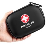 Mini First Aid Kit - 120 Piece Small Waterproof Hard Shell Medical Kit for Car, Home, Office, Travel, Camping, Sports, Outdoor, School - Emergency First Aid Supplies and Survival Kit (Black)