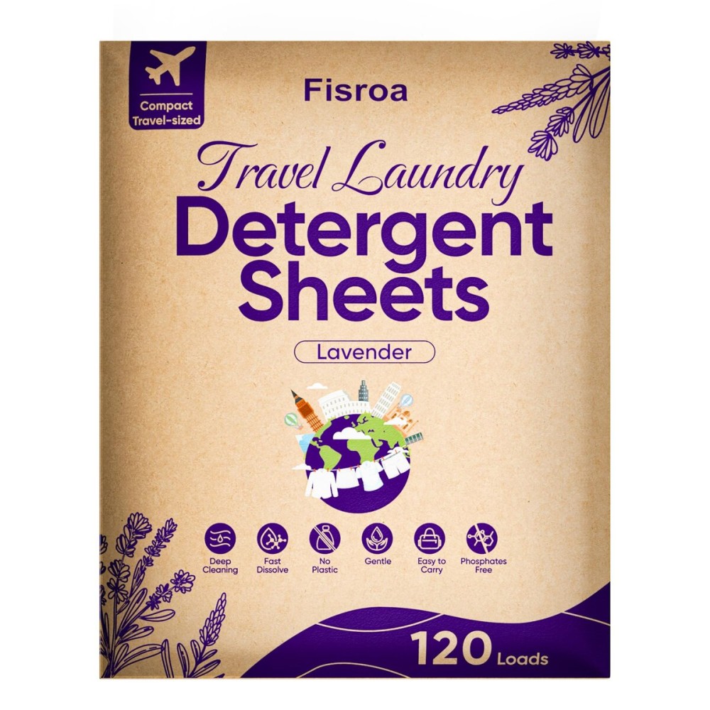 Travel Laundry Detergent Sheets Eco-friendly 120 Loads Fisroa Clothes Washing Detergent Sheets Plastic-Free Washer Strips, Lavender Liquidless Laundry Strips