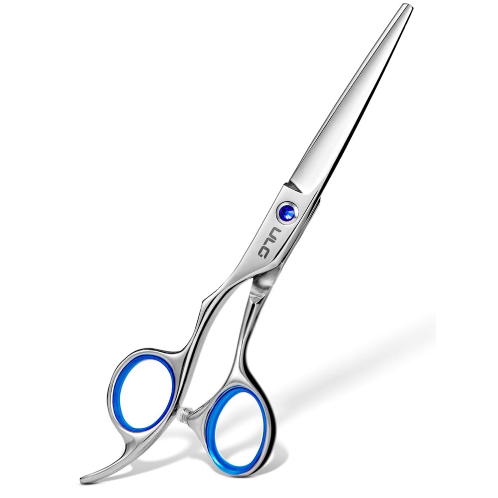 Hair Cutting Scissors for Left Hand, ULG Left-Handed Professional Hair Scissors 6.5-Inch Razor Edge Barber Shears for Salon and Home Hair Cutting Made of Japanese Stainless Steel, Blue Fingerhole Ring