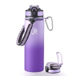 GOSWAG Insulated Sports Water Bottle, 24oz 2 Lids(with Straw/No Straw), Stainless Steel Water Bottles with Paracord Handle, Insulated Bottle with Double-Wall Vacuum Insulation