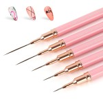Artdone Metallic Nail Art Pens, Liner Brushes Set, 5PCS Pink Color Nail Tools For Long Lines, Thin Details, Fine Drawing, Liner Brush UV Gel Polish Painting Nail Design Sizes 5/8/12/20/25mm