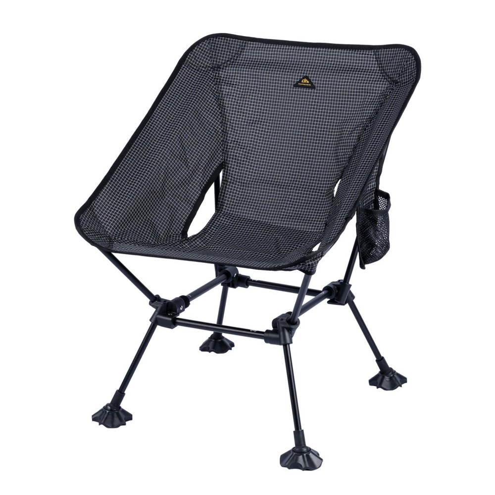iClimb Ultralight Compact Camping Folding Beach Chair with Anti-Sinking Large Feet and Back Support Webbing (Black Grid- Square Frame)