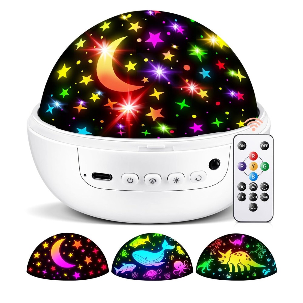 COOLNIGHT Christmas Room Decor, 93 Lighting+3 Films Christmas Projector Christmas Stuff, Remote+Dimmable+360 Slient Nightlight for Baby Nursery, Christmas Room Decorations, Moon Projector (White)