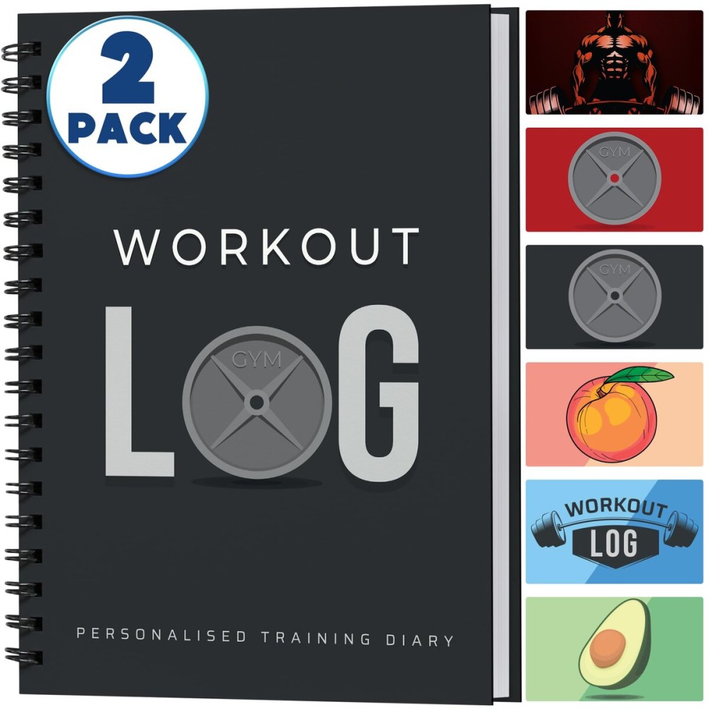 Workout Planner for Daily Fitness Tracking & Goals Setting - 2 Pack, A5 Size, 6 x 8, Charcoal Gray - Improved Thicker Cover - Men & Women Home & Gym Training Diary - Log Book - by Workout Log Gym