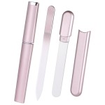 Glass Nail File and Buffer with Case, Crystal Fingernail Files for Natural Nails Nano Nail Shiner Polisher Care Kit for Travel Salon Stocking Stuffers for Women Girl Wife Gifts-Rose Gold