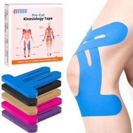 IEADEN Precut Kinesiology Tape for Knees, 20 Pcs - Knee Support & Stability, Knee Pain Relief Athletic Tape - Waterproof & Elastic, Breathable Hypoallergenic Latex-Free Tape, Blue