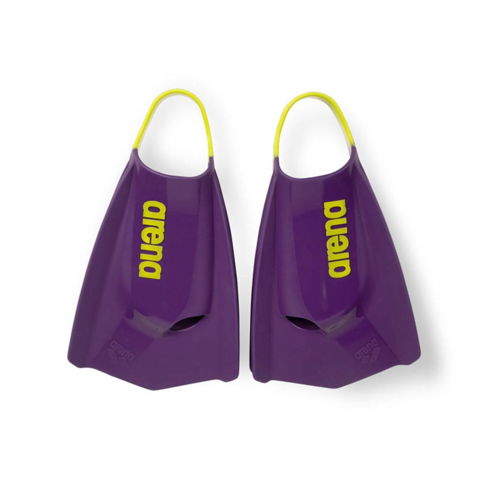 Arena Unisex Adult Powerfin Pro II Swim Training Fins Men and Women Silicone Short Blade Flippers Left/Right Customized, Plum/Arctic Lime, Size 12.5-13.5