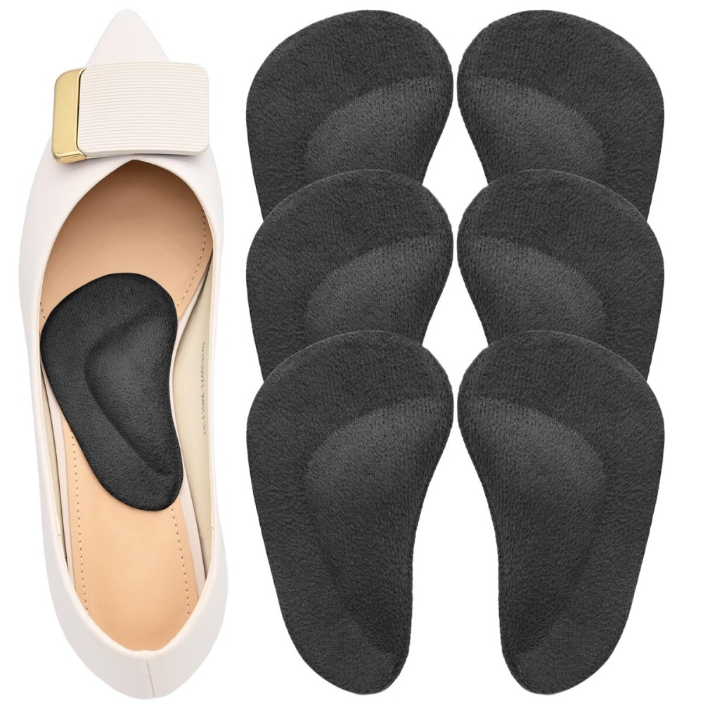 Gel Arch Support, 3 Pairs Shoe Insoles for Flat Feet, Reusable Arch Inserts for Plantar Fasciitis, Adhesive Arch Pad for Relieve Pressure and Foot Pain(Black)