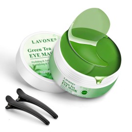 LAVONE Eye Mask - 30 Pairs Green Tea Eye Patches Skin Care Products for Dark Circles and Puffiness, Reduce Wrinkles and Fine Lines, Eye Patches for Women and Man,with Hair Clips