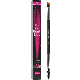 KESHIMA Angled Eyeliner Brush Duo - Extra Fine Precision Eye Liner Brush & Spoolie - Dual-Ended Tool for Liner Application, Eyebrow Grooming, Shaping & Blending Powders, Gels & Liquids