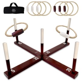 SWOOC Games - Rustic Ring Toss Game (All Weather) - Easy Setup & Extra Games Included - Ring Toss Game for Adults - Outdoor Acitivities for Adults - Yard Toys for Kids - Backyard Fun - Outdoor Party