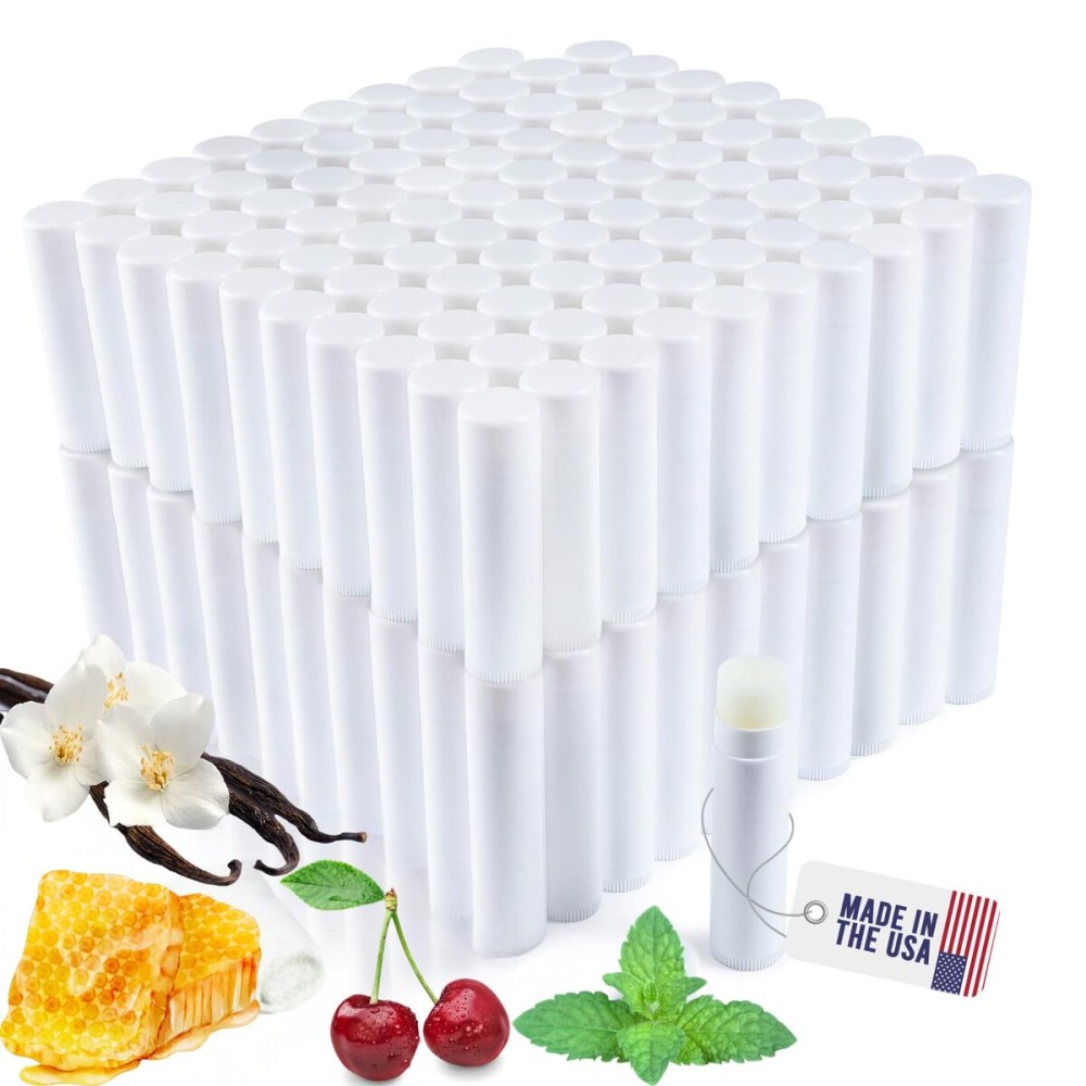 Lip Balm Bulk Unlabeled - Made in USA - Bulk Lip Balm - Natural Ingredients Vitamin E Shea Butter - (200 Count, Vanilla, Peppermint, Cherry and Honey)