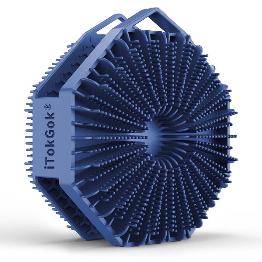 iTOKGOK 2-in-1 Silver-Infused Silicone Body Scrubber, Double-Sided Design Body Brush Body Scrubber Exfoliating Body Brushes for Sensitive Skin for Showering, Silicone Loofah - Blue