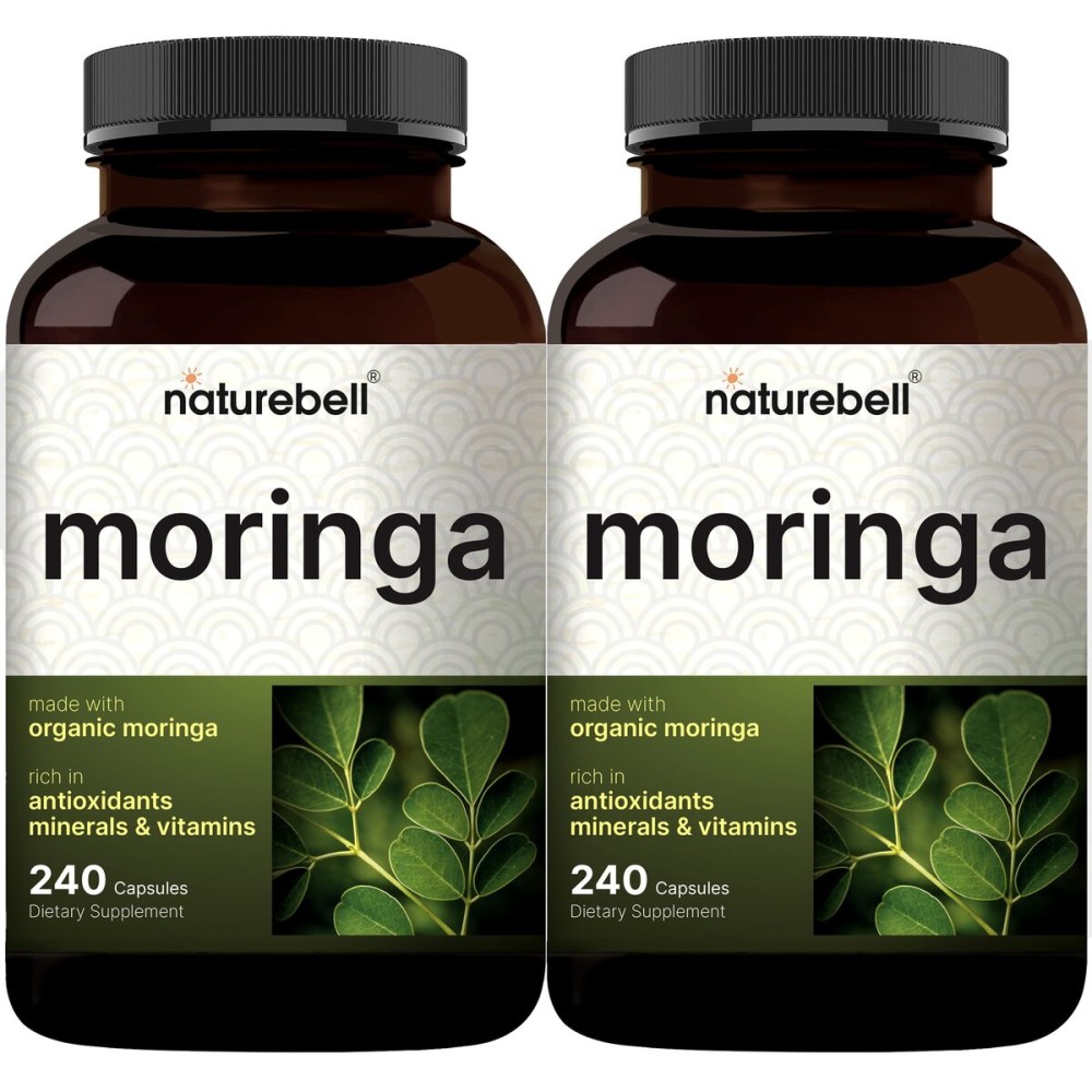 NatureBell Pure Moringa Capsules 8,000mg Per Serving (2 Pack) | Made with Moringa Powder Organic, 480 Capsules - Green Superfood, Skin Health, & Immune Support - Non-GMO, Gluten Free, 8 Month Supply