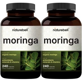 NatureBell Pure Moringa Capsules 8,000mg Per Serving (2 Pack) | Made with Moringa Powder Organic, 480 Capsules - Green Superfood, Skin Health, & Immune Support - Non-GMO, Gluten Free, 8 Month Supply