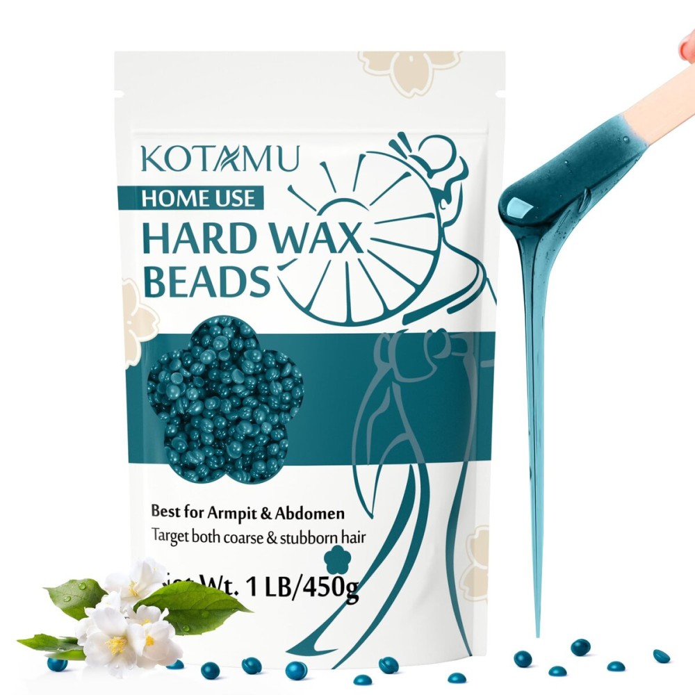 KOTAMU Hard Wax Beads for Hair Removal, 1lb Jasmine Wax Beads for Sensitive Skin Armpit Abdomen Face Leg Full Body Waxing Beans for Women Men at Home Wax Refill (Coarse & Stubborn Hair Formula)