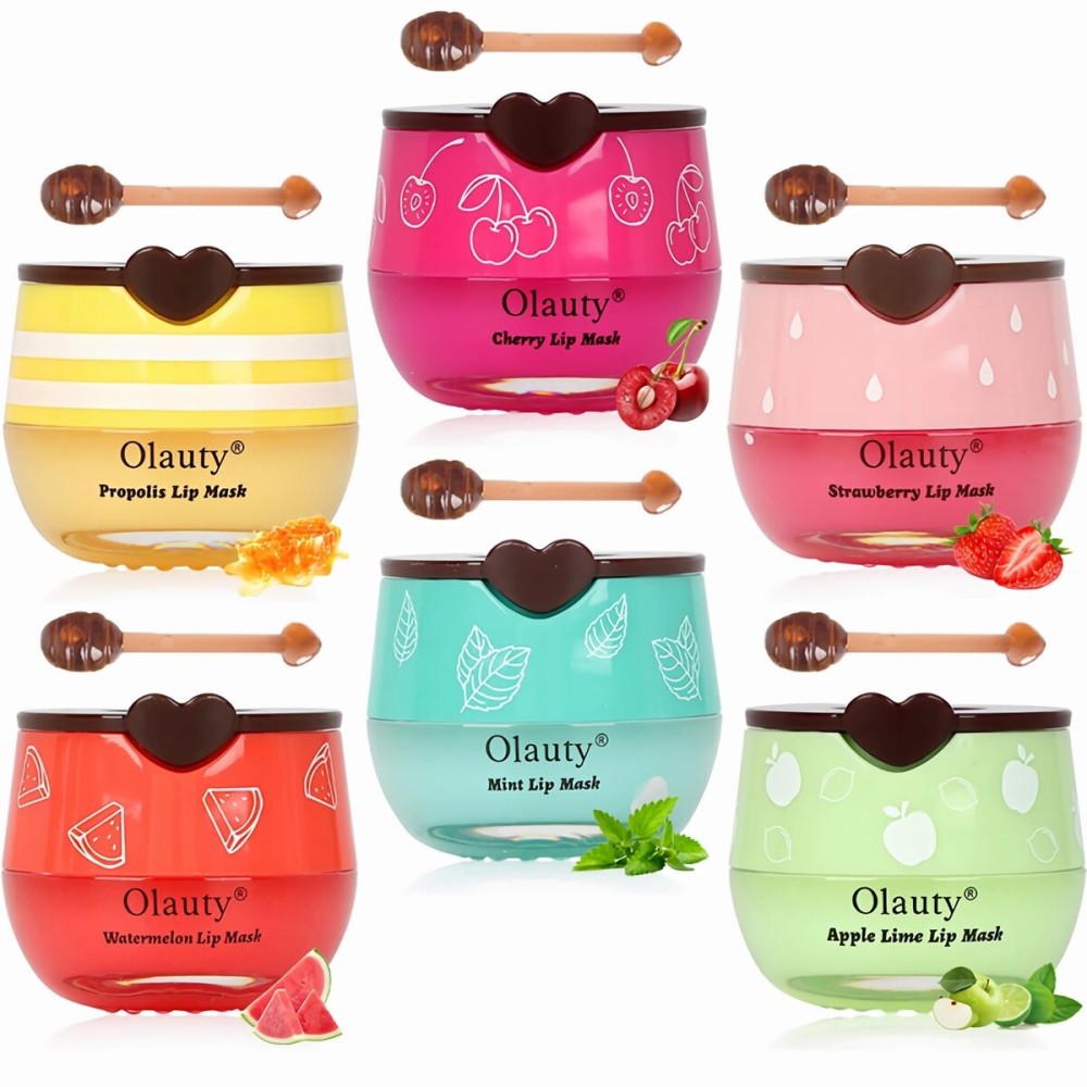 6 PCS Bee Lip Balm Lip Mask Honey Pot, Propolis Lip Mask Overnight Moisturizing Lip Balm with Stick, Sleeping Lip mask Hydrating Prevention Dry & Cracked, Reduce lip Lines