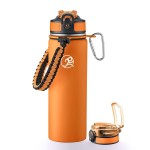 GOSWAG Insulated Sports Water Bottle, 24oz 2 Lids(with Straw/No Straw), Stainless Steel Water Bottles with Paracord Handle, Insulated Bottle with Double-Wall Vacuum Insulation