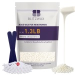 BLITZWAX Hair Removal Hard Wax Beads Unscented 1.3lb Waxing Beans Kit with 30 Nose Waxing Sticks for Sensitive Skin, Face, Back, Body, Brazilian and Coarse Hair, Home Wax Pearls for Men Women, White