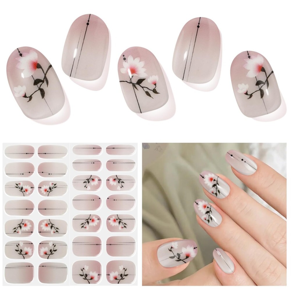 DUKASOU Semi Cured Gel Nail Strips, Longzhu Yarn | 28 pcs Gel Nail Strips Work with Any UV Lamp, Salon Quality UV Nails Stickers, Easy to Apply for Home Nails DIY