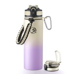 GOSWAG Insulated Sports Water Bottle, 24oz 2 Lids(with Straw/No Straw), Stainless Steel Water Bottles with Paracord Handle, Insulated Bottle with Double-Wall Vacuum Insulation