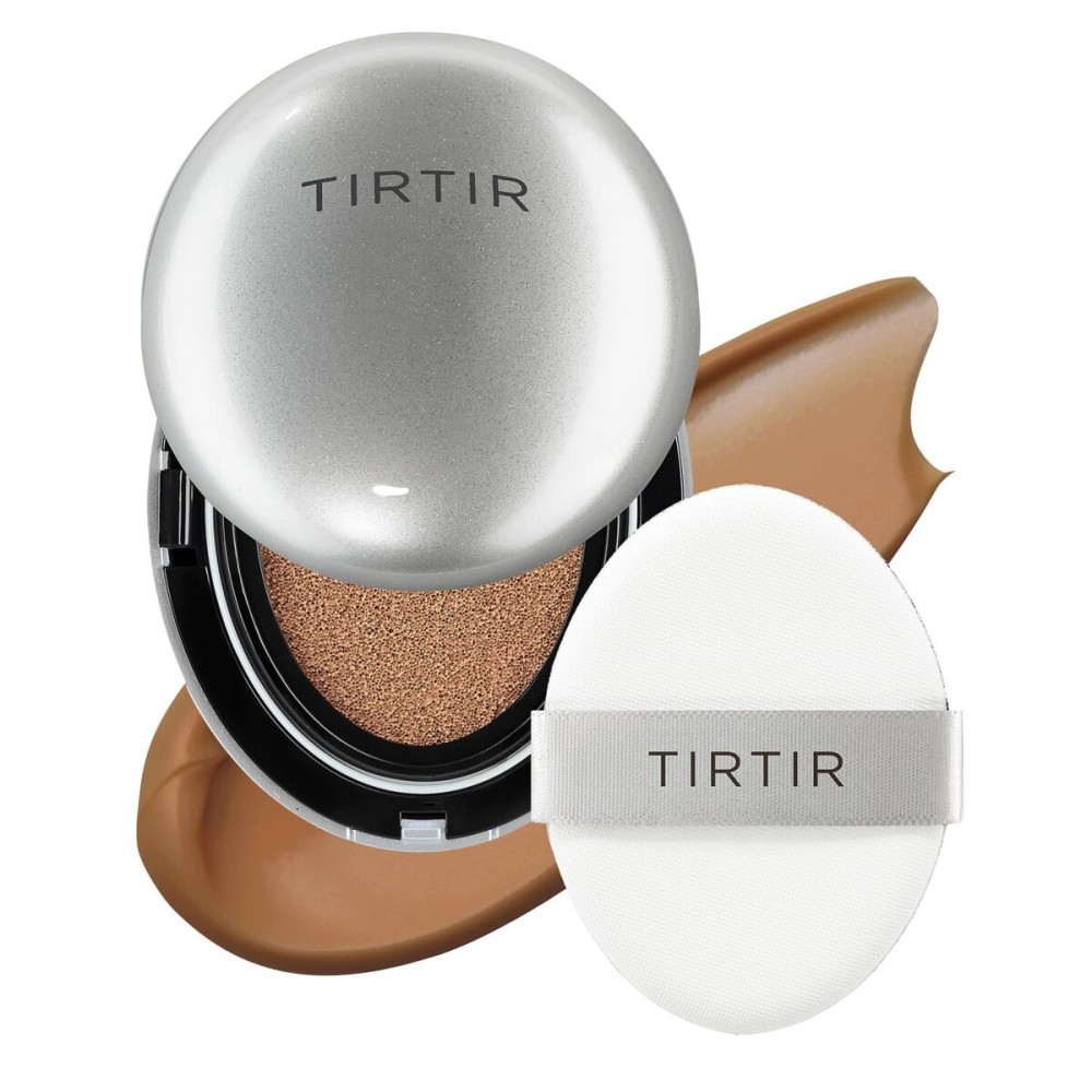 TIRTIR Mask Fit Aura Silver Cushion Foundation | Semi-glow Finish, Natural Coverage, Moisturizing, Lightweight, Korean cushion foundation (43N Deep Cocoa, Full Size, 0.63 Fl Oz)