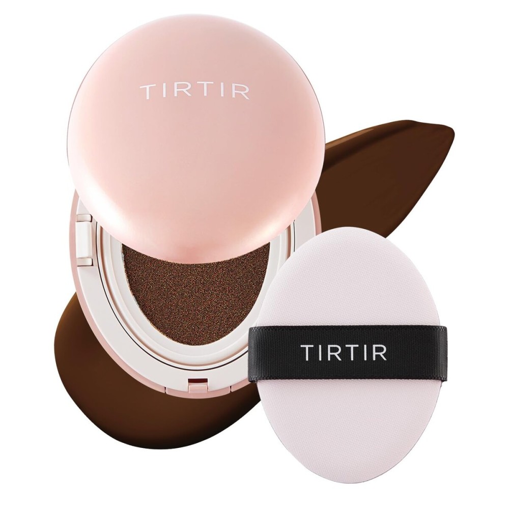 TIRTIR Mask Fit All Cover Pink Cushion Foundation | High coverage, Velvety Matte Finish, Lightweight, Flawless, Corrects Redness, Korean Cushion (51N Fudge, Full Size, 0.63 Fl Oz)