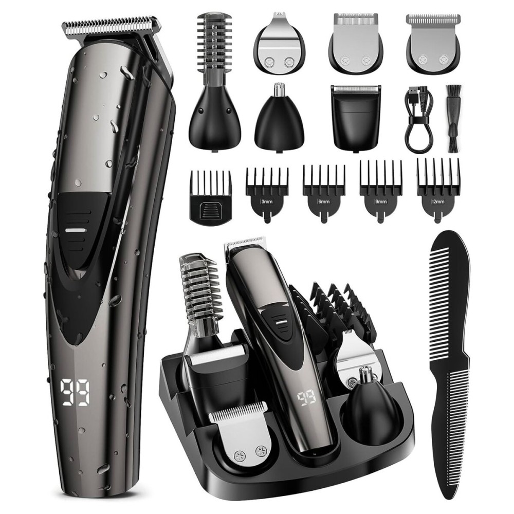SHPAVVER Beard Trimmer for Men: Professional Barber Hair Clippers - 12-in-1 Cordless Grooming Kit - Waterproof Electric Razor with Turbo Speed & Precision Blades, Black