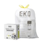 EKO 8 Gallon / 30.3 Liter,100 Count Drawstring Trash Bags, Extra-Strong Unscented Garbage Bags, Easy-Dispense Roll for Kitchen & Household Use, Resists Tears, Leaks and Punctures, Code F-1, White
