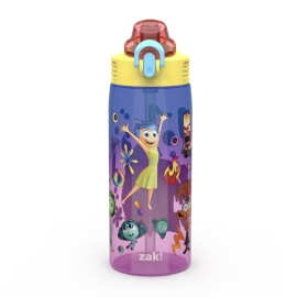 Zak Designs Disney and Pixar Inside Out 2 Sage Water Bottle For School or Travel, 25oz Durable Plastic Water Bottle With Straw, Handle, and Leak-Proof, Pop-Up Spout Cover (Emotions)