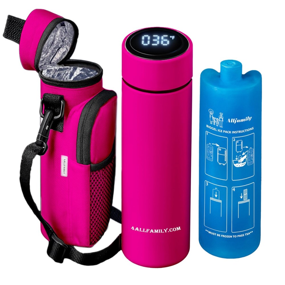 4ALLFAMILY Nomad Medium Pro Insulin Cooler Travel Case - TSA Approved Medicine Cooler with Biogel Ice Pack & Temp Display - Portable Diabetic Cold Case with Insulated Medicine Bag - Medium Pro Pink