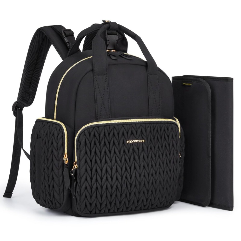 mommore Diaper Bag Backpack Small Diaper Backpack Mini Travel Baby Bag Quilted Diaper Bag with Insulated Pockets, Stroller Straps