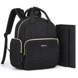 mommore Diaper Bag Backpack Small Diaper Backpack Mini Travel Baby Bag Quilted Diaper Bag with Insulated Pockets, Stroller Straps