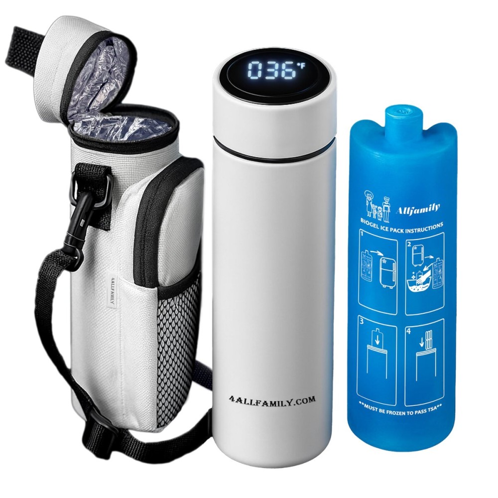 4ALLFAMILY Nomad Medium Pro Insulin Cooler Travel Case - TSA Approved Medicine Cooler with Biogel Ice Pack & Temp Display - Portable Diabetic Cold Case with Insulated Medicine Bag - Medium Pro White