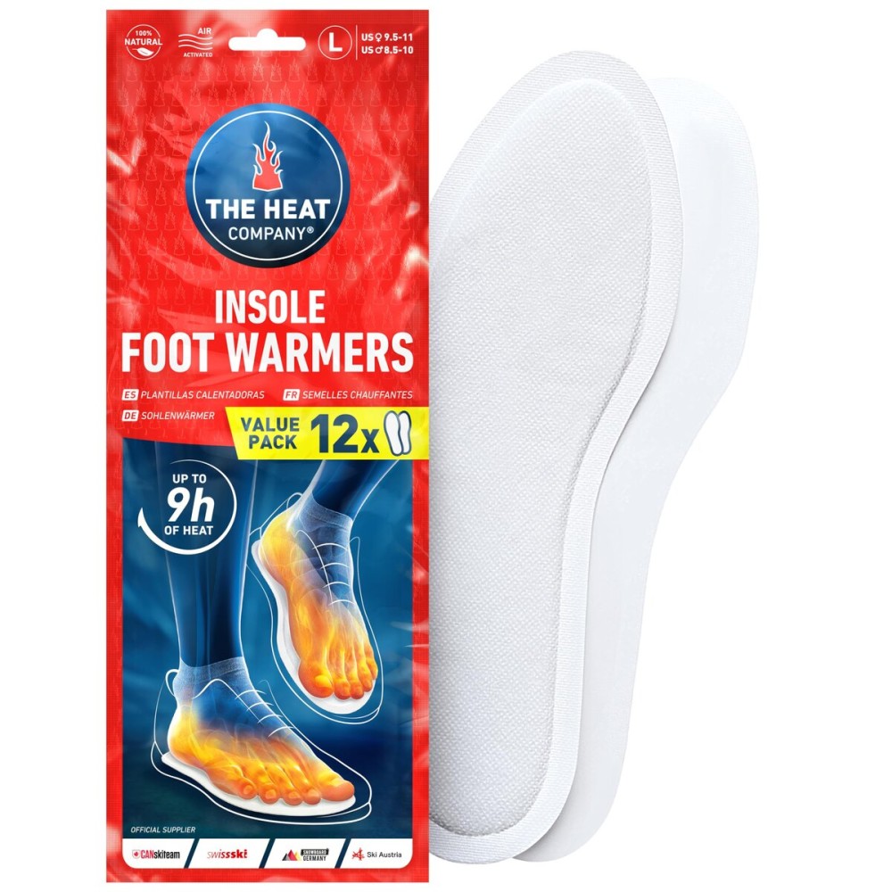 THE HEAT COMPANY Insole Foot Warmers - 12 Pairs - 9h of Extra Warmth - Instant Heat - Air Activated Feet Warmers - Purely Natural - Toe Warmers for Feet - Insole Foot Warmer for Women & Men - X-Large