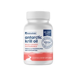 NativePath Antarctic Krill Oil - Wild-Caught Omega 3 Krill Oil 500mg Softgels with EPA, DHA and Astaxanthin - Supplement for Joint, Heart, Brain and Immunity - 60 ct - No Fishy Aftertaste