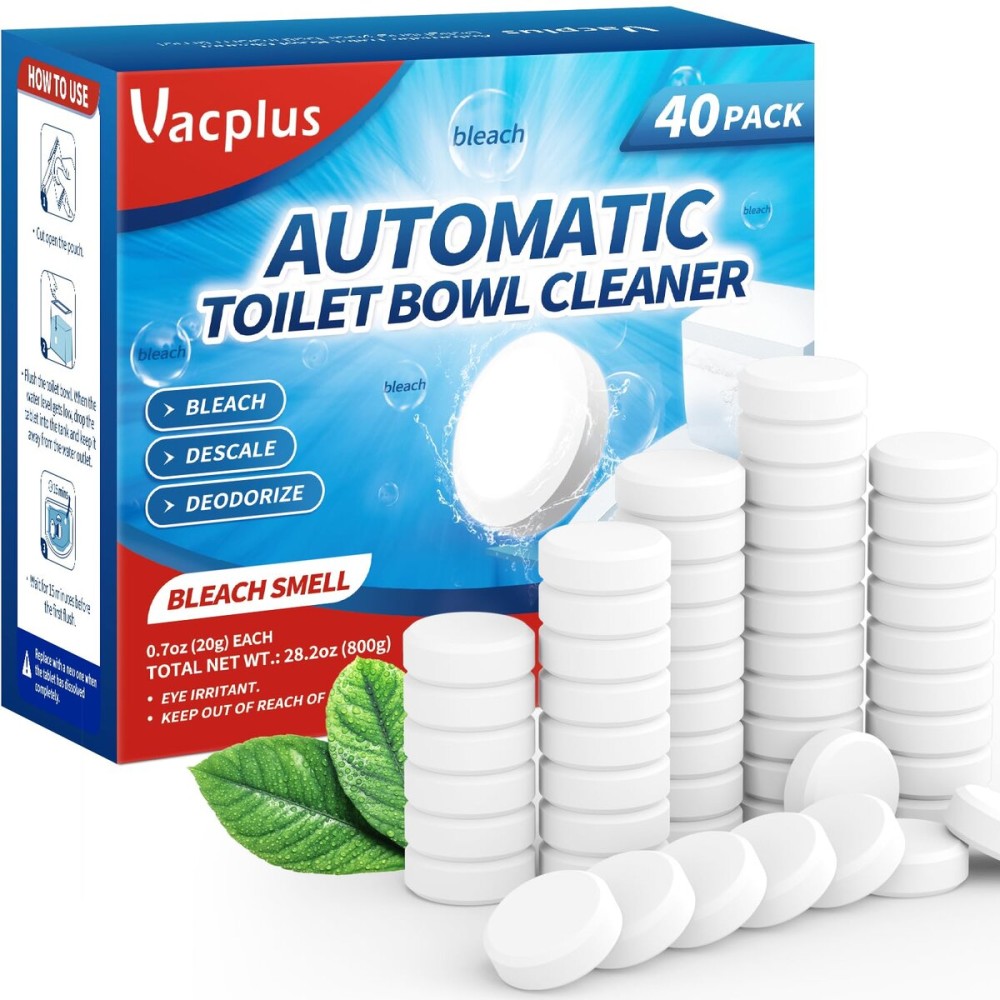 Vacplus Toilet Bowl Cleaner Tablets 40 PACK, Automatic Cleaners with Bleach, Slow-Releasing Toilet Tank Cleaners for Deodorizing & Descaling, Household Toilet Cleaners against Tough Stains