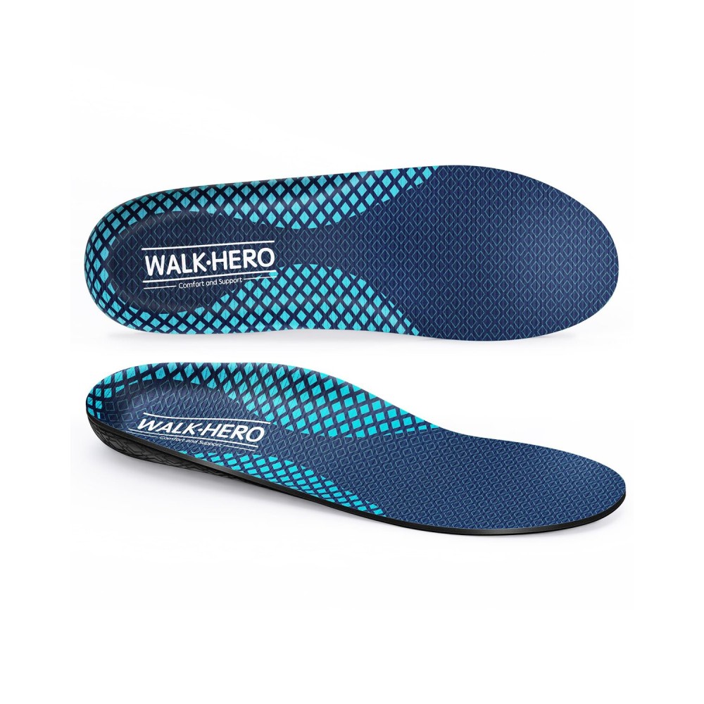 Walkhero Plantar Fasciitis Pain Relief Insoles High Arch Support Orthotic Shoes Inserts, Relieve Flat Feet and Foot Fatigue (Mens 7-7 1/2 | Womens 9-9 1/2, Blue Gray)