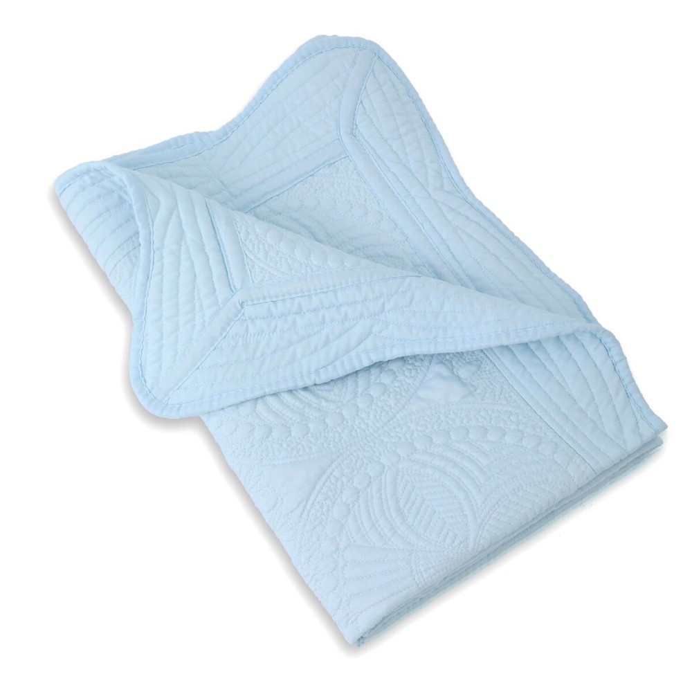 MONOBLANKS Baby Quilt Personlized Monogram Lightweight Embossed Scalloped Throw Blanket Four Seasons (Light Blue)