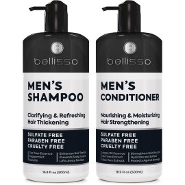 Mens Shampoo and Conditioner Set - Sulfate Free and Clarifying - For Men with Oily to Normal Hair - Moisturizing and Thickening - Biotin, Keratin, Tea Tree Oil, Caffeine and Peppermint for Dandruff