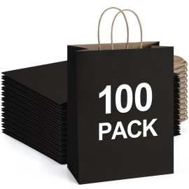 BagDream 100Pack 10x5x13 Black Paper Bags with Handles Bulk Kraft Recycled Paper Shopping Bags for Gifts, Merchandise, Retail, Party Favor Gift Sacks
