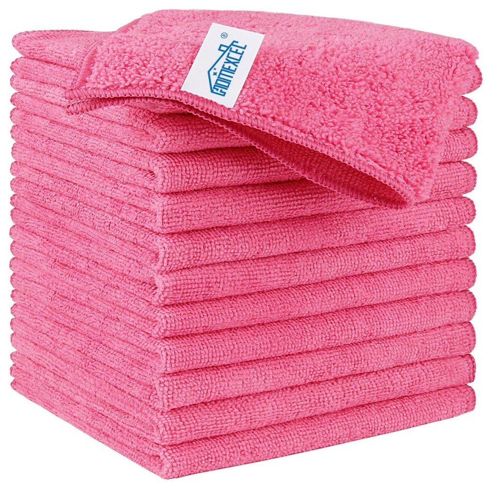HOMEXCEL Pink Microfiber Cleaning Cloth, 12 Pack Premium Microfiber Towels for Cars, Lint Free, Scratch-Free, Highly Absorbent, Reusable Cleaning Rags for Car, Household, Kitchen, Window, 11.5X11.5