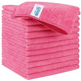 HOMEXCEL Pink Microfiber Cleaning Cloth, 12 Pack Premium Microfiber Towels for Cars, Lint Free, Scratch-Free, Highly Absorbent, Reusable Cleaning Rags for Car, Household, Kitchen, Window, 11.5X11.5