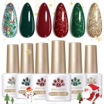 Born Pretty Christmas Gel Nail Polish Sparkle Glitter Green Red Gold Fall Winter Gel Polish Dark Green Burgundy Wine Red Gel Polish Set Nail Art Design Christmas Gift