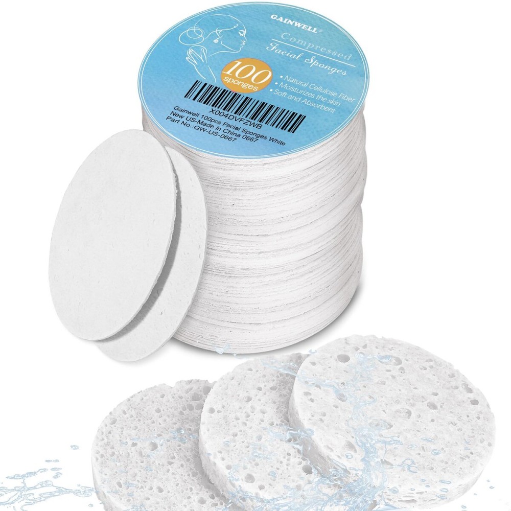 GAINWELL 100PCS Compressed Facial Sponges, Cleansing, for Personal Spa Esthetician Use, White