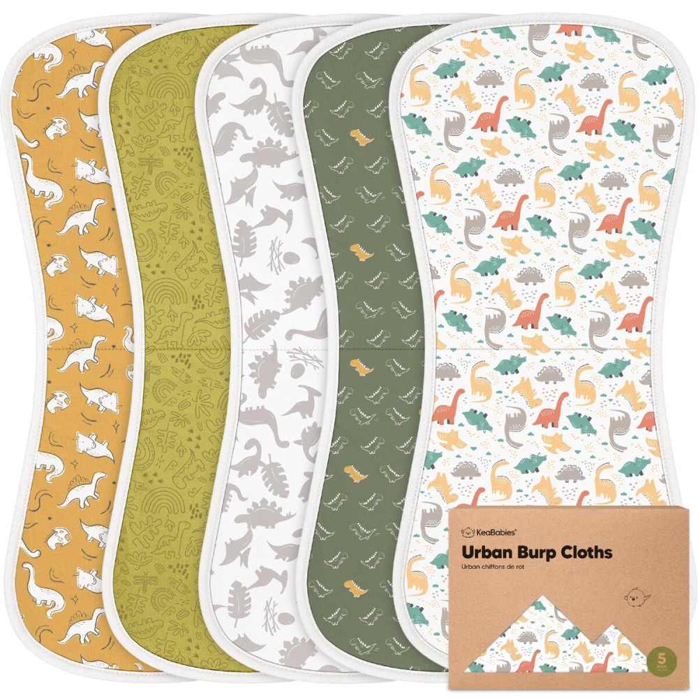 Organic Burp Cloths Baby Boy & Girl - 5-Pack Super Absorbent Cotton Burping Cloths for Babies, Soft & Plush Newborn Spit Up Rags, Infant Towels for Milk Spit Up, Unisex, Large 21 x 10 (Mesozoic)
