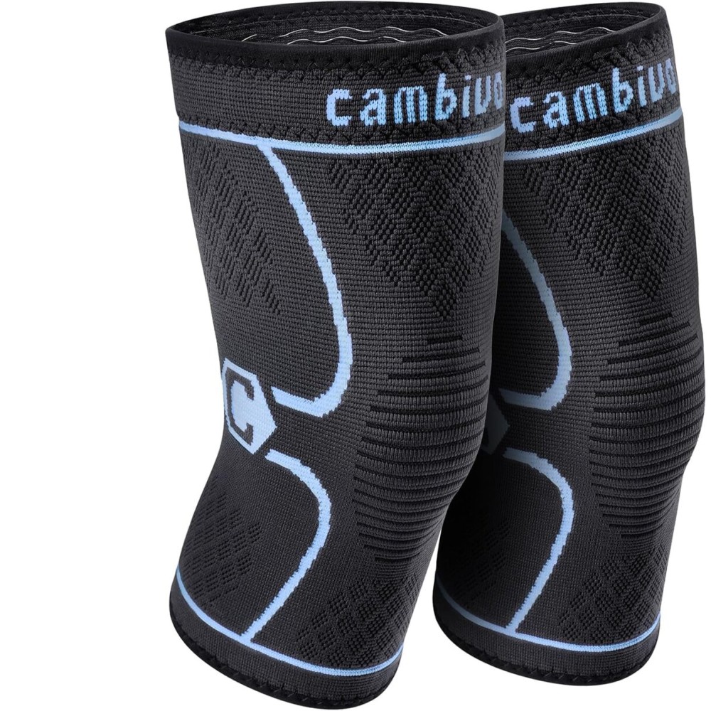 CAMBIVO 2 Pack Knee Brace, Knee Compression Sleeve Support for Men and Women, Knee Pads for Running, Hiking, Meniscus Tear, Arthritis, Joint Pain Relief (Blue, Small)